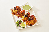Indian prawns with a coriander dipping sauce