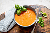 Tomato soup garnished with basil