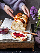 Easter striezel (yeast plait, Austria) with jam