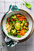 Green bowl with tofu