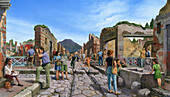 Tourists visiting a street in Pompeii, Italy, illustration