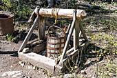 Vertical gold mine shaft and ore bucket