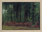Nayas tribe excavating a canoe, 19th century painting
