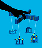 Business and energy connected to blockchain, illustration