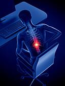 Man with backache due to sitting, illustration