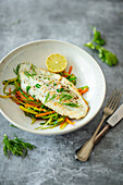 Turbot with vegetable strips and ginger (low carb)