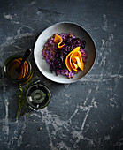 Spelt risotto with two kinds of red cabbage