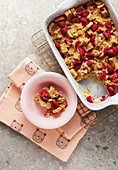 Sweet bread casserole with raspberries and banana