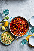 Spiced bean casserole (vegan) with cumin, smoked paprika, chilli and harrisa paste