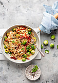 Edamame noodles with Brussels sprouts