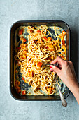 Baked feta pasta with pumpkin from the oven