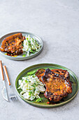 Sticky chilli pork chops with fennel and apple slaw