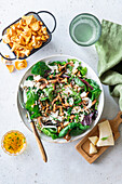 Chanterelle pearl barley salad with spinach and parmesan