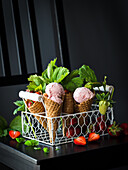 Strawberry ice cream ina a cones
