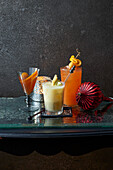 Bourbon cocktail, Tropical coconut rum punch, Aperol and limoncello cocktail