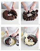 Chocolate and peppermint star-shaped cake being made