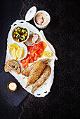 Celebration fish platter with spiced cucmber salad