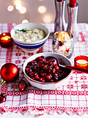 Bread sauce and cranberry sauce
