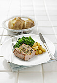 Grilled pork with apple and sage