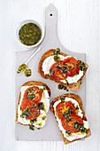 Open sandwich with roasted tomatoes and mint pesto