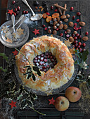 Apple-cranberry strudel with filo dough