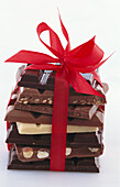 Chocolate stack with a red bow