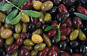 Grüne und schwarze Oliven (Bildfüllend)