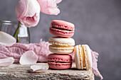 Macarons with pink roses