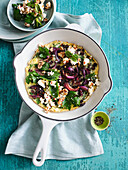 Herb frittata with red onions, walnuts and feta cheese