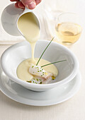 Cod with cream of cauliflower soup