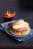 Steak burger with Tome de Savoie Cheese and sweet potato fries