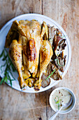 Roast chicken with oyster mushrooms and tarragon