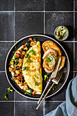 Omelette with mushrooms and nettles