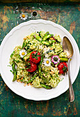 Wild garlic asparagus risotto with baked tomatoes