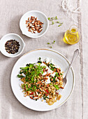 Warm barley salad with kale and almonds