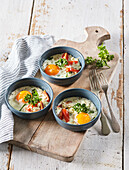 Oven baked eggs with Balkan cheese
