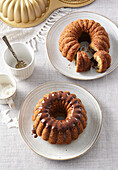 Coconut bundt cake with cocoa cream cheese filling