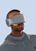 Man wearing a virtual reality headset, illustration