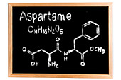 Chemical composition of aspartame, conceptual image
