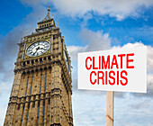 Climate change protest at UK parliament, conceptual image