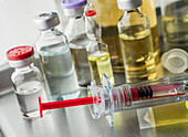 Syringes and vials in a hospital laboratory