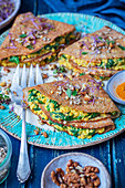 Wholemeal pancakes with lentils and spinach