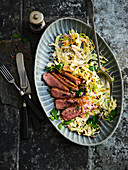 Duck breast with pointed cabbage slaw and fennel mayo