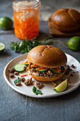 Banh-mi (Vietnamese sandwich) with minced meat