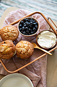 Blueberry muffins with blueberries and cream cheese