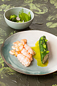 Fried Norway lobster with chard roulade and mint