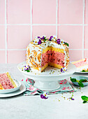 Rhubarb meringue cake, sliced
