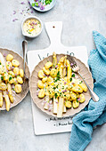 White asparagus with hollandaise sauce and gnocchi