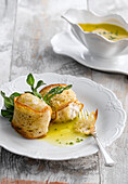Hake parcels with mustard sauce