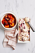 Blackbarry swirl ice-cream with Cinzano apricots